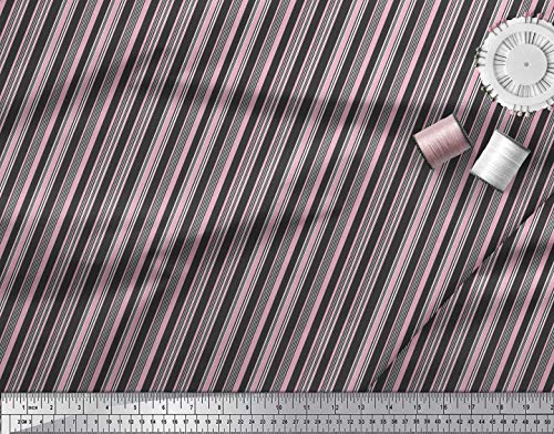 Soimoi Black Cotton Canvas Fabric Vertical Stripe Printed Craft Fabric by The Yard 42 Inch Wide