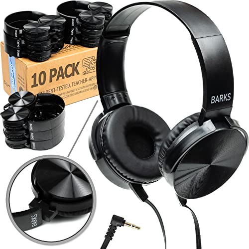 Bulk Classroom Headphones (10 Pack) - On-Ear Premium Student Bulk Headphones: Perfect for Kids, K-12 Classrooms, Schools & Class Sets (Great Value, Durable, Noise Reducing, Comfortable, Easy-to-Clean)