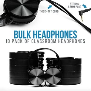 Bulk Classroom Headphones (10 Pack) - On-Ear Premium Student Bulk Headphones: Perfect for Kids, K-12 Classrooms, Schools & Class Sets (Great Value, Durable, Noise Reducing, Comfortable, Easy-to-Clean)