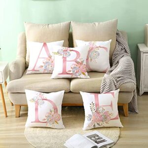 Eanpet Throw Pillow Covers Alphabet Decorative Pillow Cases ABC Letter Flowers Cushion Covers 18 x 18 Inch Square Pillow Protectors for Sofa Couch Bedroom Car Chair Home Decor (E)