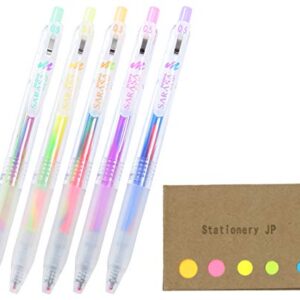 Zebra Sarasa Clip 0.5 Retractable Gel Ink Pen, Rubber Grip, 0.5 mm, Marble Colors, 5 Color Ink, Sticky Notes Value Set