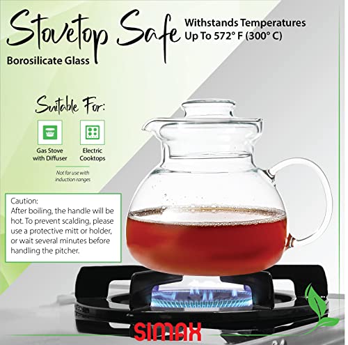 Simax Glass Teapot For Stovetop: Glass Tea Kettle For Stove Top - Tea Pots For Stove Top - Stovetop & Microwave Safe Kettles For Boiling Water - Clear Glass Tea Pot With Spout -1 Quart/4 Cup Teapots