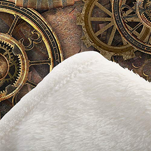 Mugod Clock and Gears Throw Blanket Rusty Steampunk Clock and Gears Bronze Old Vintage Soft Cozy Fuzzy Warm Flannel Blankets Decorative for Bed Chair Couch Sofa 50x60 Inch