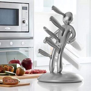 man kitchen knife block, laeker 5 pack stainless steel knife sets with unique holder (silver)