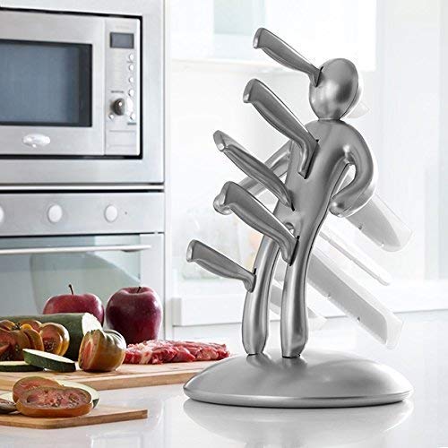 Man kitchen knife Block, LAEKER 5 Pack Stainless Steel knife sets with unique holder (silver)