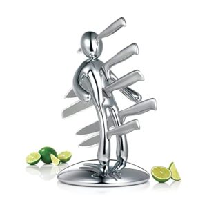 Man kitchen knife Block, LAEKER 5 Pack Stainless Steel knife sets with unique holder (silver)