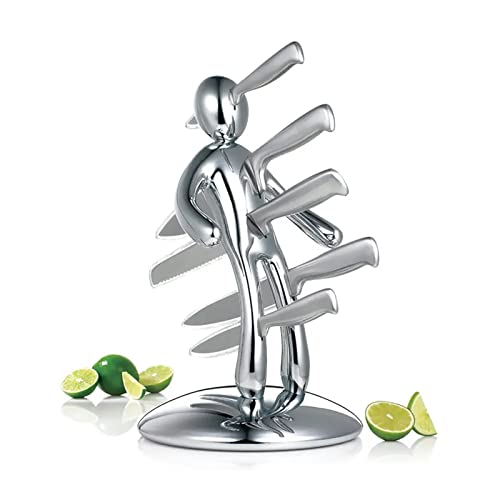 Man kitchen knife Block, LAEKER 5 Pack Stainless Steel knife sets with unique holder (silver)