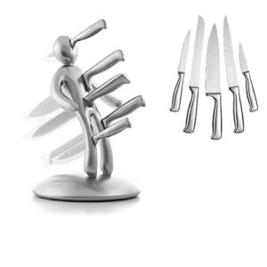 Man kitchen knife Block, LAEKER 5 Pack Stainless Steel knife sets with unique holder (silver)