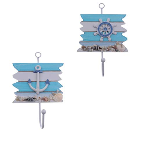 2pcs Mediterranean Style Wall Hooks Towel Hat Coat Hangers Bathroom Bedroom Clothes Coat Towel Holder Rack - Wheel + Anchor