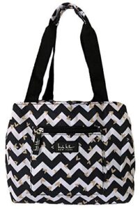 nicole miller of new york insulated waterproof lunch box cooler bag - 11" lunch tote (black/white chevron heart)