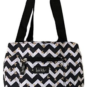 Nicole Miller of New York Insulated Waterproof Lunch Box Cooler Bag - 11" Lunch Tote (Black/White Chevron Heart)