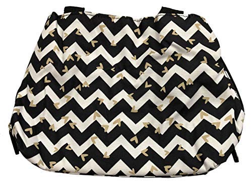 Nicole Miller of New York Insulated Waterproof Lunch Box Cooler Bag - 11" Lunch Tote (Black/White Chevron Heart)