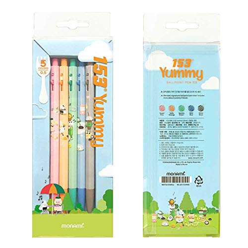 MONAMI 153 Yummy Ballpoint pens 0.5mm 5 Body colors Ink 5 colors