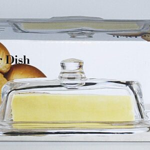 Bezrat Glass Butter Dish with Lid - Elegant Slim Tidy Cover with Handle - Crystal Clear Rectangular 2 Piece Design