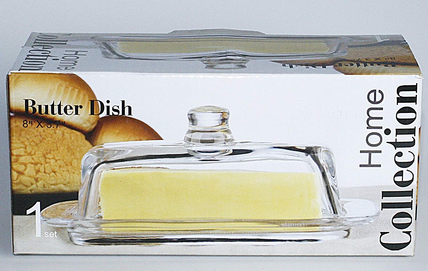 Bezrat Glass Butter Dish with Lid - Elegant Slim Tidy Cover with Handle - Crystal Clear Rectangular 2 Piece Design