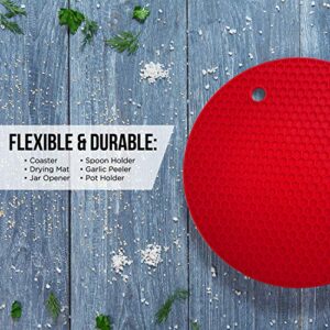 KITCHENATICS Trivets for Hot Dishes, Silicone Trivets for Hot Pots & Pans, Hot Pads for Kitchen, Pot Holders for Kitchen Heat Resistant Mats for Countertop, Silicone Trivet Mat Hot Plates, Red 4Pcs