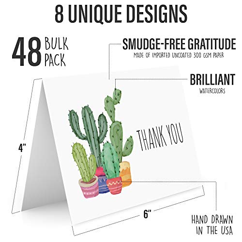 Cactus Thank You Cards with Envelopes for Thank You Notes! Bulk Set of 48 Blank Gift Cards with Envelopes for Baby Shower Note Cards, Watercolor Wedding Thank You Cards and Bridal Shower Thankyou Card