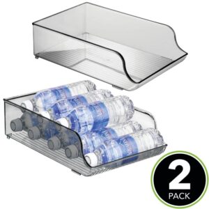 mDesign Wide Plastic Kitchen Water Bottle Storage Organizer Tray Rack - Holder and Dispenser for Refrigerators, Freezers, Cabinets, Pantry, Garage - 2 Pack - Smoke Gray