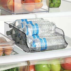 mDesign Wide Plastic Kitchen Water Bottle Storage Organizer Tray Rack - Holder and Dispenser for Refrigerators, Freezers, Cabinets, Pantry, Garage - 2 Pack - Smoke Gray