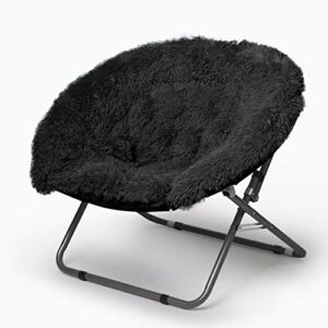 urban shop oversized mongolian faux fur saucer chair, black