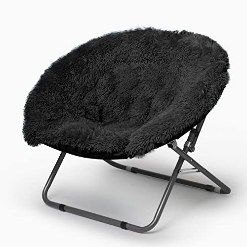 Urban Shop Oversized Mongolian Faux Fur Saucer Chair, Black