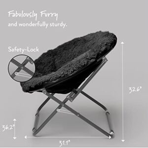 Urban Shop Oversized Mongolian Faux Fur Saucer Chair, Black