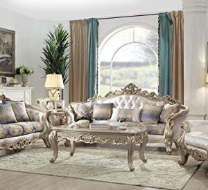 ACME Furniture Gorsedd Sofa with 5 Pillows, Cream Fabric and Antique White