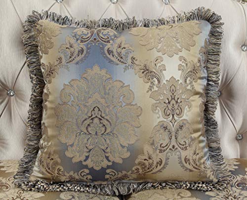 ACME Furniture Gorsedd Sofa with 5 Pillows, Cream Fabric and Antique White