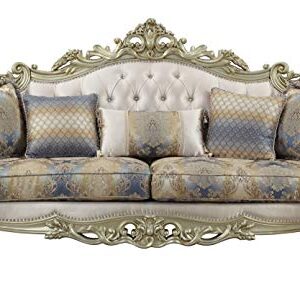 ACME Furniture Gorsedd Sofa with 5 Pillows, Cream Fabric and Antique White