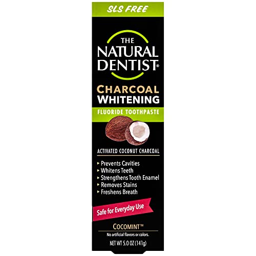 The Natural Dentist Charcoal Whitening Fluoride Toothpaste, Cocomint Flavor, 5 Ounce Tube