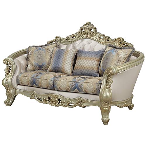 ACME Gorsedd Loveseat w/4 Pillows - - Fabric & Antique White