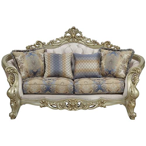 ACME Gorsedd Loveseat w/4 Pillows - - Fabric & Antique White