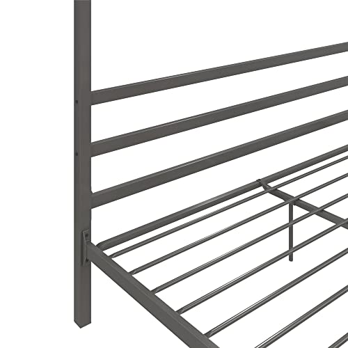 DHP Modern Metal Canopy Platform Bed with Minimalist Headboard and Four Poster Design, Underbed Storage Space, No Box Spring Needed, King, Gunmetal Gray