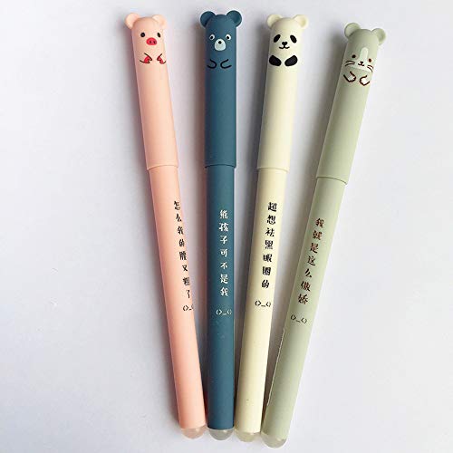 8pcs Cute Kawaii Cartoon Cat Pig Bear Panda Animal Gel Ink Pen Ballpoint 0.35mm Black Ink Student Pens Rollerball Pens For Student Gift Stationery Office Supplies, Erasable Pen Friction Erasable Pen