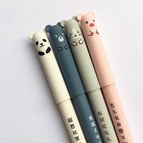 8pcs Cute Kawaii Cartoon Cat Pig Bear Panda Animal Gel Ink Pen Ballpoint 0.35mm Black Ink Student Pens Rollerball Pens For Student Gift Stationery Office Supplies, Erasable Pen Friction Erasable Pen