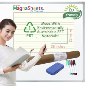 MAGNASHEETS Jumbo Sized Dry Erase Magnetic Handwriting Paper (22"W x 28"H) for Classroom Whiteboard | Eraser, Markers, Sheet, Storage Tube | Teacher Must Haves | Teacher Classroom Supplies | School