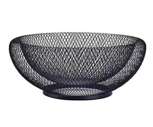 hyoatrea mesh fruit bowl decorative fruit basket metal candy dish holder stand for kitchen counter dining room table office, 10 inch (black)