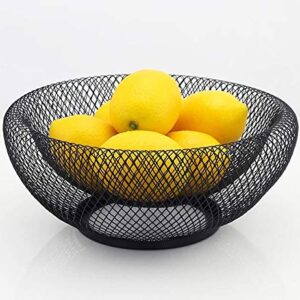 HYOATREA Mesh Fruit Bowl Decorative Fruit Basket Metal Candy Dish Holder Stand for Kitchen Counter Dining Room Table Office, 10 Inch (Black)