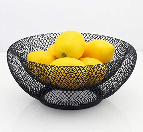 HYOATREA Mesh Fruit Bowl Decorative Fruit Basket Metal Candy Dish Holder Stand for Kitchen Counter Dining Room Table Office, 10 Inch (Black)
