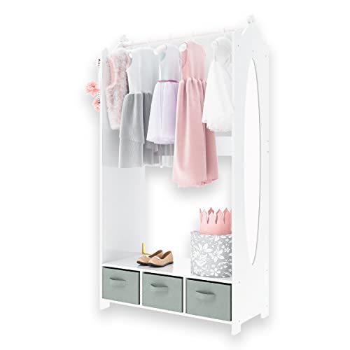 Milliard Dress Up Storage Kids Costume Organizer Center, Open Hanging Armoire Closet Unit Furniture (White)