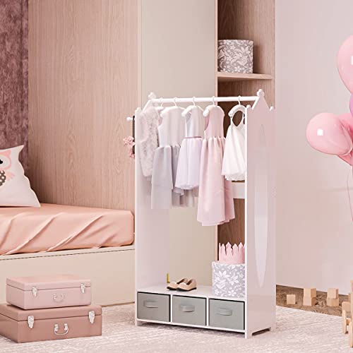 Milliard Dress Up Storage Kids Costume Organizer Center, Open Hanging Armoire Closet Unit Furniture (White)