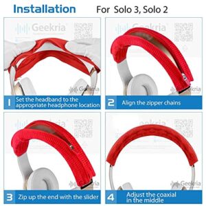 Geekria Knit Fabric Headband Cover Compatible with Beats Studio Pro, Studio3, Solo3, Solo2.0, Bose QC35II, QC25 Headphones, Head Cushion Pad Protector, Replacement Repair Part (Red)