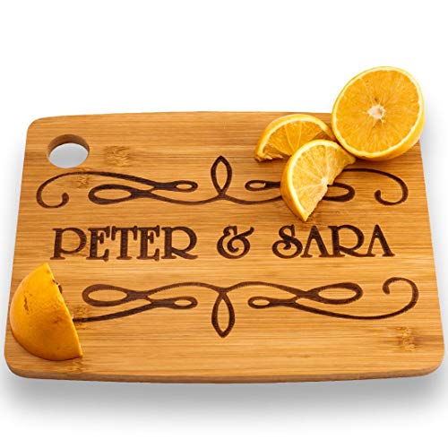 Custom Catch Personalized Cutting Board Wedding Gift - Durable Bamboo (Scroll)