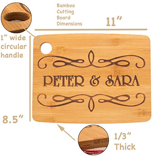 Custom Catch Personalized Cutting Board Wedding Gift - Durable Bamboo (Scroll)