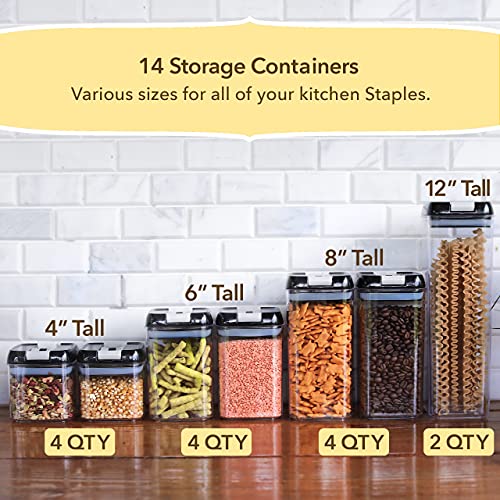 Simply Gourmet Food Storage Containers for Kitchen Organization - Pack of 14 BPA-Free Airtight Organizers for Flour, Sugar, Coffee & More - Includes 32 Labels & 1 Marker.