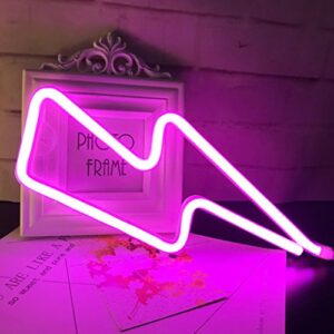 qiaofei led neon lightning sign shaped decor light,wall decor for chistmas,birthday party,kids room, living room, wedding party decor (pink)