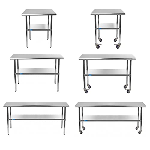 AmGood - Stainless Steel Table + Add Casters | Choose from 43 Sizes | NSF Metal Work Table for Kitchen Prep Utility | Commercial and Residential Applications