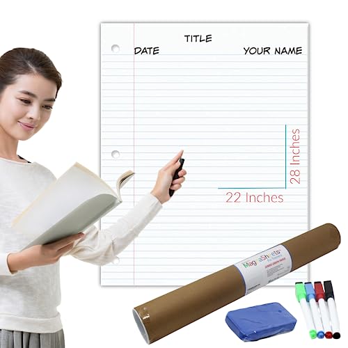 MAGNASHEETS Jumbo Sized Dry Erase Magnetic Notebook Paper for Classroom Whiteboard 22x28 | Complete Erase! | Storage Tube | Teaching Supplies, Teacher Must Haves | Teacher Classroom Supplies