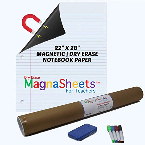 MAGNASHEETS Jumbo Sized Dry Erase Magnetic Notebook Paper for Classroom Whiteboard 22x28 | Complete Erase! | Storage Tube | Teaching Supplies, Teacher Must Haves | Teacher Classroom Supplies