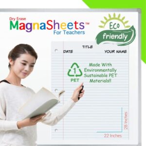 MAGNASHEETS Jumbo Sized Dry Erase Magnetic Notebook Paper for Classroom Whiteboard 22x28 | Complete Erase! | Storage Tube | Teaching Supplies, Teacher Must Haves | Teacher Classroom Supplies